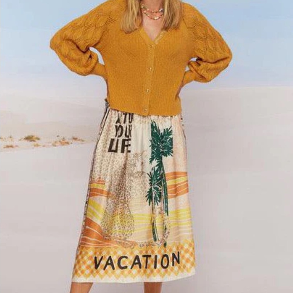 Vacation Print Midi Skirt - Multicolor